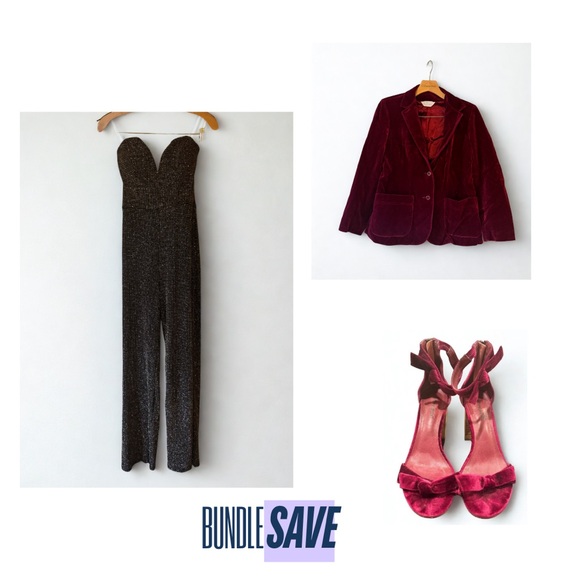 NYE Black Sparkle Strapless Sweetheart Jumpsuit Glitter Party Outfit- M - Picture 6 of 6